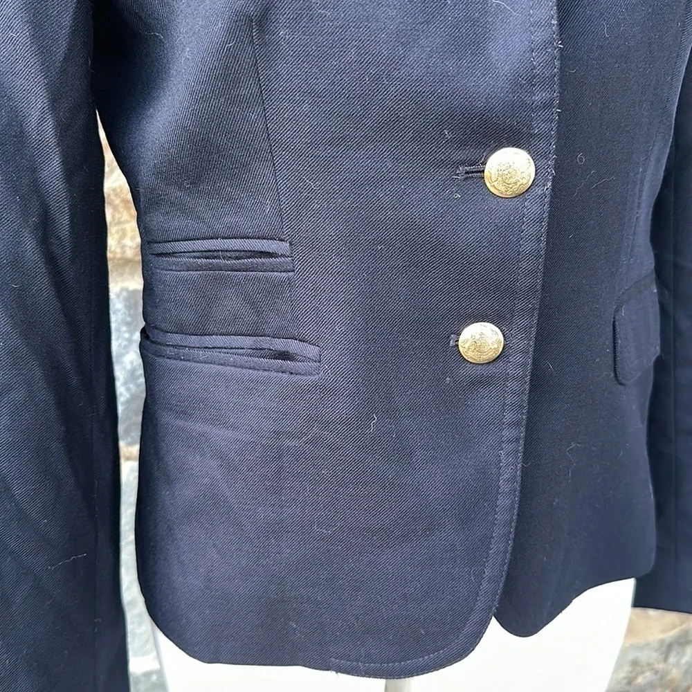 J CREW Schoolboy Blazer Wool blend black Classic Jacket Gold Button 28233 size 4